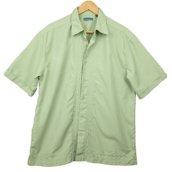Cubavera Men's Short Sleeve Button-Up Shirt Size Large Green Casual Resort Wear - Picture 2 of 13